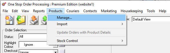 Manage Products menu option